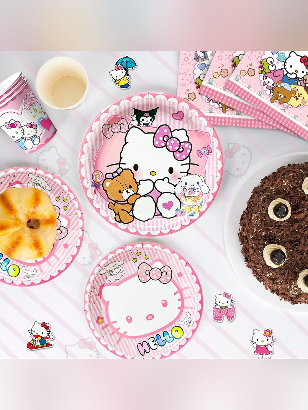 Sanrio Hello Kitty Pink Disposable Party Plates & Cups Set